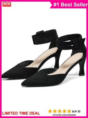 Suede Kitten Heel Closed Pointed Toe Ankle Buckle Strap Pumps